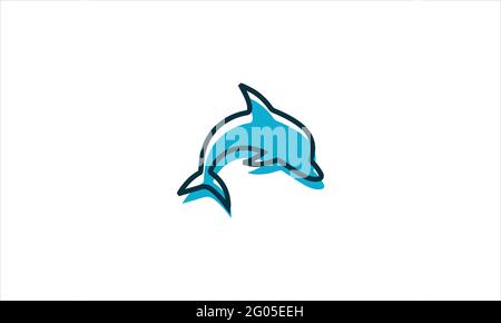 The blue dolphin jumps Vector illustration isolated icon logo design Stock Vector