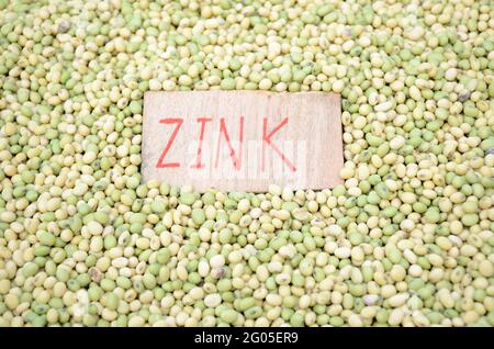 bunch the yellow green soya bean grains with writing z ink healthcare medical concept. Stock Photo