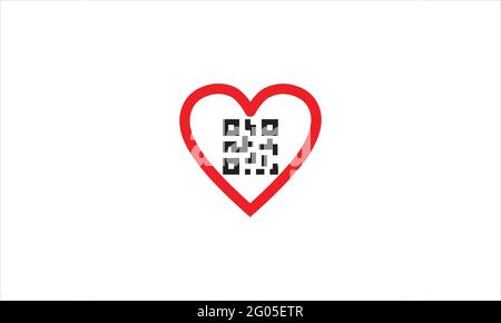 barcode Q R  code in love heart  shape icon logo design illustration Stock Vector