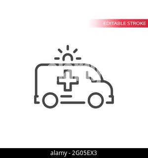 Ambulance with siren line vector icon. Outline, editable stroke. Stock Vector