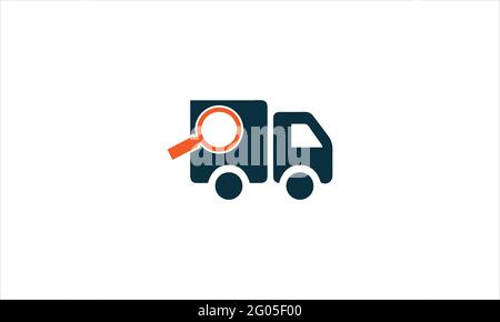 magnifying glass with a truck icon or  Search truck logistics logo design vector illustration Stock Vector
