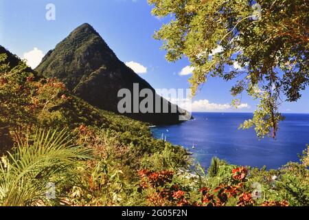 1990s St. Lucia (Eastern Caribbean) -  View from Sunsplash deck, Jalousie Resort Stock Photo