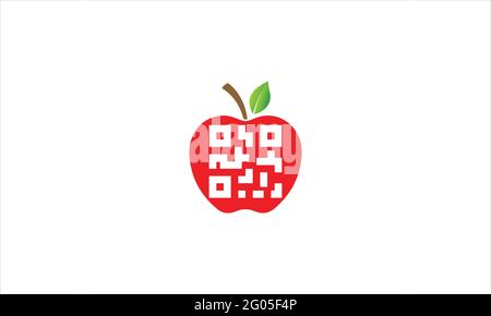 Red Apple QR Code Logo icon vector template illustration design Stock Vector