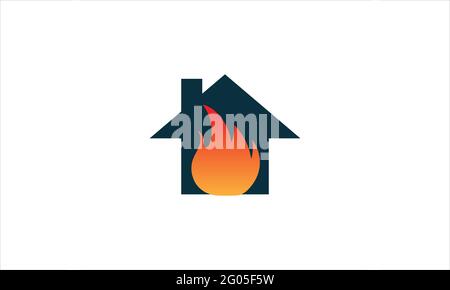 house icon logo and fire vector design template illustration Stock Vector