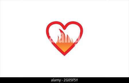 love Heart with  Flame fire  icon Logo design illustration vector template Stock Vector