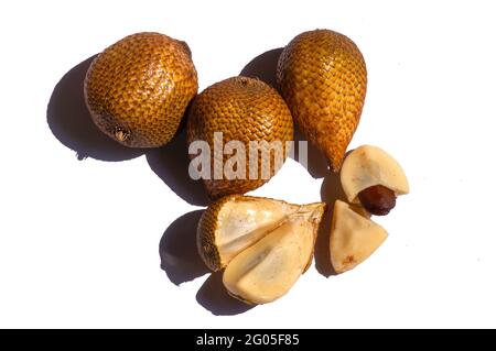 Salak gading (Salacca edulis or Salacca zalacca) known as snake fruit or snake skin fruit, a species of palm tree native to Java Island in Indonesia, Stock Photo