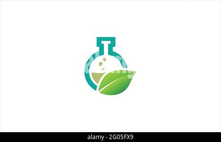 Eco Nature leaf and flask Labs vector logo template for environment and laboratory industrial Stock Vector