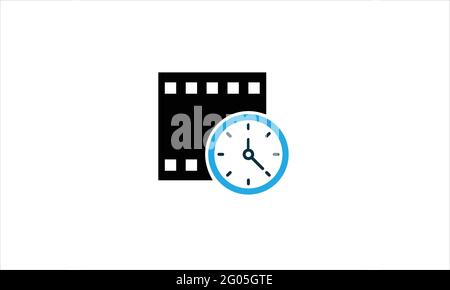 Filmstrip with Clock or movie time icon Logo design illustration template Stock Vector