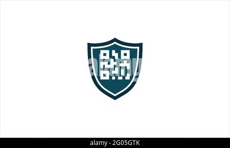 QR Code / Barcode and Shield Logo Design Template illustration symbol Stock Vector