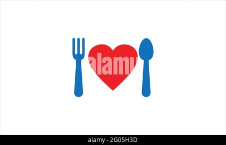Fork Spoon Heart or food love icon logo design illustration vector symbol Stock Vector