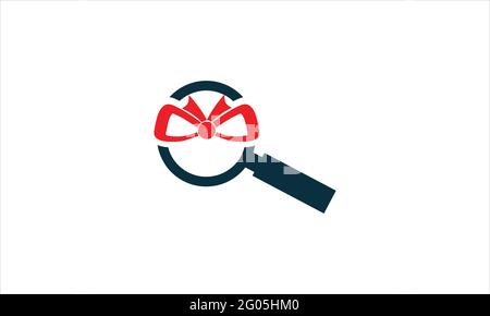 Ribbon Gift with search Magnifier icon Logo design illustration Stock Vector