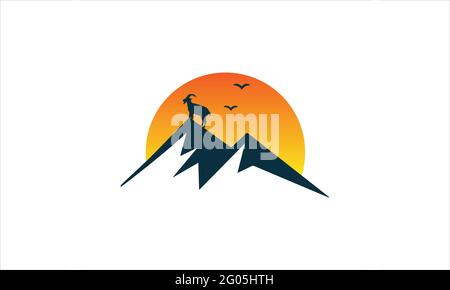 High Mountain with animal icon logo design  vector template illustration Stock Vector