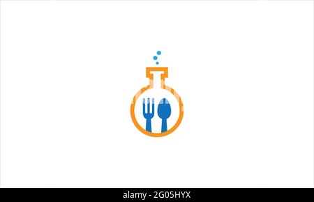 Lab Flask with  fork Spoon Or Food lab icon Logo design illustration Stock Vector