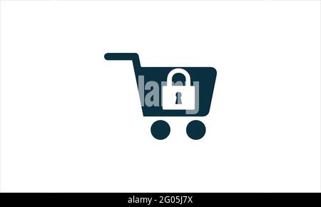 shopping Trolley with padlock icon Logo design vector illustration Stock Vector