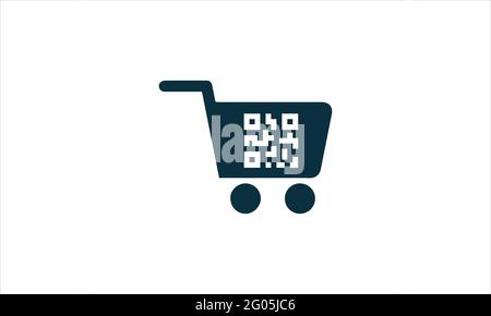 Qr code inside  shopping trolley icon logo design vector illustration Stock Vector