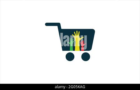 Shopping Trolley with different colors of hands icon logo logo design illustration Stock Vector