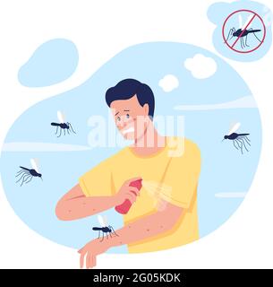 Keeping mosquitoes away while summer camping 2D vector isolated illustration Stock Vector