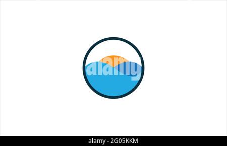 sunset on beach icon  Logo design vector illustration template Stock Vector