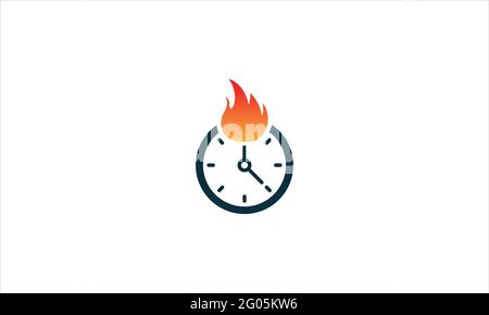 Hot Time Icon Logo Design Element or Clock with fire  Flame  Logo template vector illustration Stock Vector