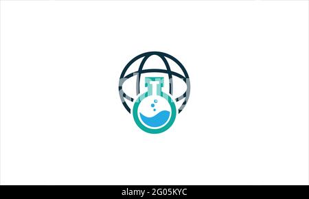 vector illustration of a globe and a laboratory flask icon logo design  illustration Stock Vector