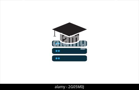 Network servers in data center icon with graduation cap  Flat design style vector illustration Stock Vector