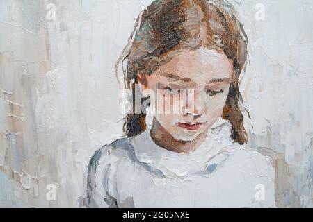 Portrait of a little girl with braids is made in a modern style. Stock Photo