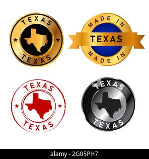 Texas badges gold stamp rubber band circle with map shape of country states America Stock Vector