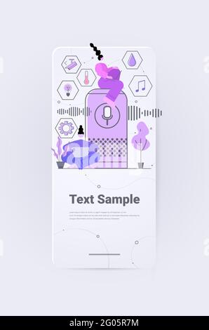 business people using intelligent smart speaker voice recognition activated digital assistant concept Stock Vector