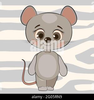 Little baby mouse. Cheerful kind animal child. Cartoons flat style. Funny. Vector Stock Vector