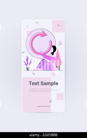 businesswoman near reload sign restart project rework business strategy refresh concept Stock Vector