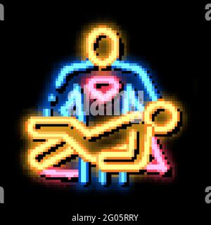 Hero Holds on Hands Human neon glow icon illustration Stock Vector