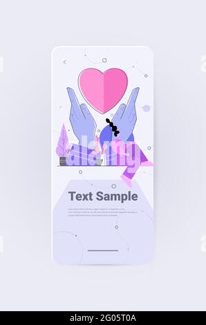 woman using dating app on laptop hands holding heart virtual meeting social relationships communication concept Stock Vector