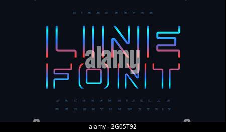 Cutting edge letter and number set, futuristic font, cyberpunk color alphabet for cinema and game headline, music poster and logo, scifi book cover Stock Vector