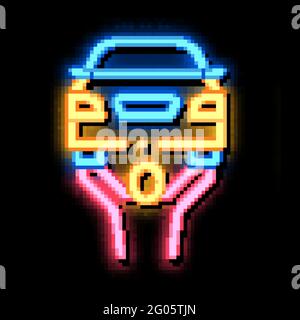 Man Raises Car neon glow icon illustration Stock Vector