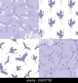 A set of Japanese patterns. Seamless vector ornaments with traditional motifs. Vector, illustration Stock Vector