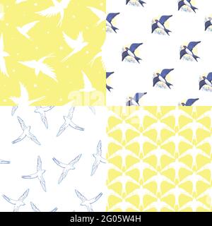 Seamless natural pattern. Many swallows fly in the sky, graphic drawing, wallpaper Stock Vector