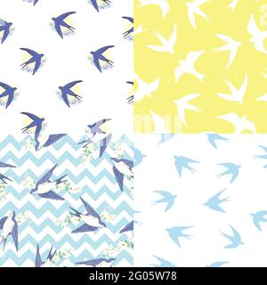 Seamless natural pattern. Many swallows fly in the sky, graphic drawing, wallpaper Stock Vector