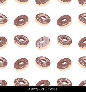 Donut seamless pattern. A doughnut with pink frosting. Donut on a white background. Design of the restaurant menu booklet. A bitmap illustration of a Stock Vector