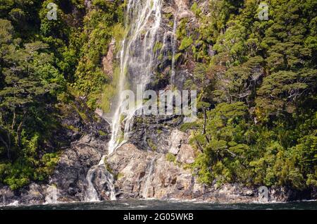 Dusky Sound waterfall New Zealand Stock Photo