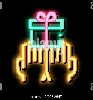 Hands Giving Gift neon glow icon illustration Stock Vector