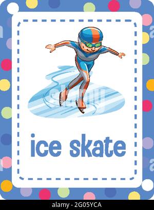 Vocabulary flashcard with word Ice skate illustration Stock Vector