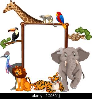 Empty banner with wild animals on white background illustration Stock Vector