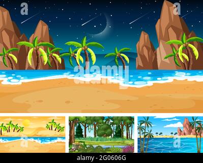 Set of different nature horizontal scenes illustration Stock Vector