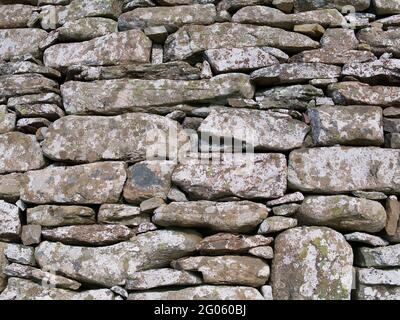 A close up of the dry stone wall structure of the Broch of Clickimin in Lerwick, Shetland, UK Stock Photo