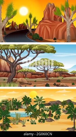 Set of different nature horizontal scenes illustration Stock Vector