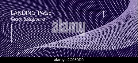Dark purple background with light dots. Landing page concept. Halftone pattern, spotted curves. Abstract template. Vector techno banner design. EPS10 Stock Vector