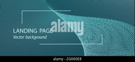 Turquoise landing page, banner template. Textured background, light particles. Vector dotted line. Wave pattern, digital data concept. Abstract design Stock Vector