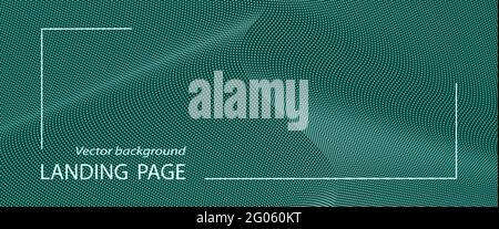 Green banner, presentation, landing page template. Wave dotted pattern. Abstract background, light spots. Vector technology lines. Design for website Stock Vector