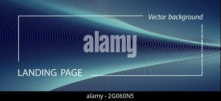 Navy blue landing page, banner template. Cyberspace concept. Abstract spotted curves. Dark background, neon dots. Vector design, op art pattern. EPS10 Stock Vector