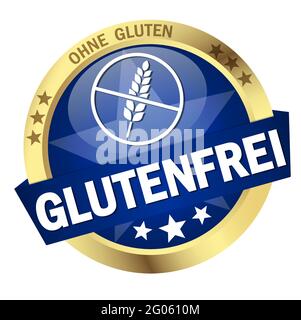 EPS 10 vector with round colored button with banner and text gluten free (in german) Stock Vector